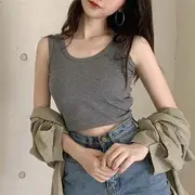 Scoop Neck Plain Crop Tank Top White - One Size