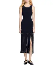 Sandro Fringed Knit Dress 40 FR/8 US