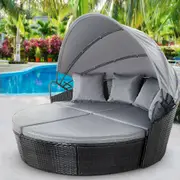 3PC Gardeon Sun Lounge Setting Wicker Lounger Day Bed Outdoor Furniture Patio Black
