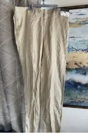 Pronto Uomo Pants Men Beige Size 38 Flat Front 100% Linen NEW