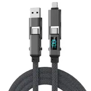 4-in-1 100W Multi Fast Charging Cable 1.5m Flat Braided USB C Cable with LED Display for iPhone Sam Sung MacBook Airpods Android Phone