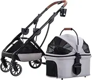 Cat Stroller Pet Strollers for Small and Medium Dogs, Dog Pram Buggy Detachable Pet Cat Stroller Foldable Multiple Dog Prams Pushchairs for Small Dogs with Cup Holder(Grey A)