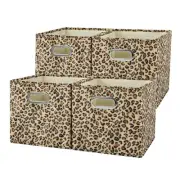 4PCS Storage Cubes Leopard Cheetah Print Velvet Fabric Storage Bins for Shelv...