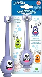 Dr. Brown's ToothScrubber Toothbrush, Three-Sided Toddler Training Toothbrush for Ages 1-4 Years with Suction Cup Base and Color Changing Bristles