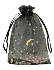 100PCS Black Organza Gift Bags 5''X7'' Small Mesh Bags Drawstring Jewelry Pou...