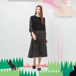 【MASTINA】假兩件特殊造型七分袖洋裝(黑 卡 灰/魅力商品)