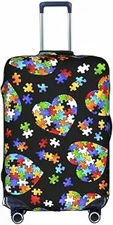 [pvinnk] Autism Awareness Puzzle Pieces Heart Print Protective Luggage Cover Elastic Washable Suitcase Travel Gear Protector, White, Medium