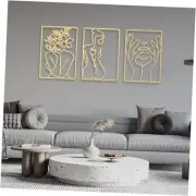 BERBERGE 3Piece Gold Wall Decor Set - Minimalist Room Metal Wall Art with 3D