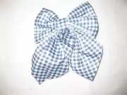 Tween girls plaid bow hair clip blue & white nip kawaii 80s retro