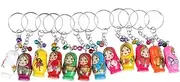 12PCS Russian Dolls Key Rings Creative Key Chains Wood Russian Dolls Key Rings, As Shown