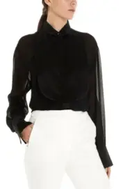 MAX MARA 100% SILK BLOUSE BLACK DANAE SATIN CHIFFON TUXEDO TOP WOMENS SHIRT NWT
