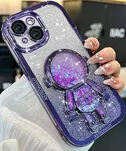 Loheckle for iPhone 15 Case - for Women Girls Cute Glitter with Camera Lens Protector Cover Astronaut Liquid Sparkle Girly Aesthetic Sparkly Bling Shiny Design Phone Case for iPhone 15 6.1", Purple