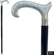 (Derby Walking Stick) - SouvNear Derby Canes and Walking Sticks - Victorian Stick 37" Vintage Ebony Black Wooden Cane for Men and Women - Nickel Plated Cane with Handle in Silver Tone
