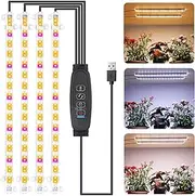 LED Grow Light Strips, Grow Lights for Indoor Plants, Full Spectrum Plant Light with 3/9/12H Timer, 10 Dimmable Levels for Seedling Succulent, Red+3000K+6000K 4 Head