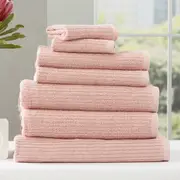 100% Cotton 7 Piece Renee Taylor Luxury Cobblestone 650GSM Ribbed Towel Set Blush