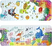 Baby Bath Mat with Suction Cup Drain Holes 40x16in Cute Cartoon Kids Bathtub Mat Anti Slip Toddler Shower Mat Machine Washable Bath Tub Shower Mat for Bathroom Children (Style 1 &2, 2 PCS)