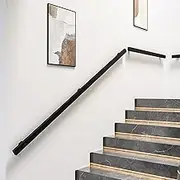 Pipe Stair Railing for Stairs Indoor Outdoor, Non-Slip Steps Handrail with Black Brackets Modern Wall-Mounted Staircase Banister Hand Rail for Against The Wall Loft Attic Corridor(7ft/210cm)