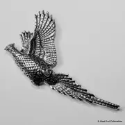 Rising Pheasant Pewter Pin Brooch-British Artisan Signed Badge- Shooting Hunting