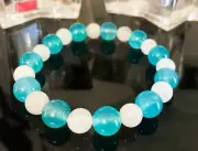 Natural Blue Agate / White Agate Handmed Healing Energy Bracelet