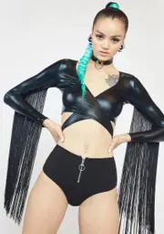 [Club Exx] Dark Euphoric Element Fringe Wrap Top