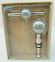 NIB Top It Off SS Wine Corkscrew & Stopper Gift Set Group Therapy Collectible