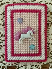 Handmade Needlepoint Plastic Canvas Gift Card Holder - Pink Glitter Unicorn
