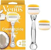 Gillette Venus Store Comfortglide with Olay Coconut Womens Razor Handle + 2 Blade Refills, silver