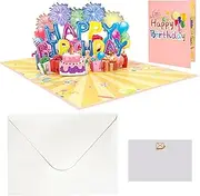 Happy Birthday Cards Fireworks Pop Birthday Cards Unique Handmade Celebration Sweet 3D Birthday for Adults and Kids with Envelopes for Sister Mom Wife Kids Boy Girl Friend