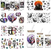 Halloween UV DTF Cup Wraps for 16 OZ, 6 Sheets Horror Transfer Stickers for Glass Cups, Halloween UV DTF Decals, Rub on Transfers for Crafts, Waterproof UV DTF Stickers for Furniture Craft DIY Craft