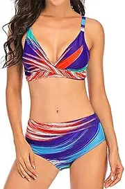 [Lu's Chic] Women's Flounce Tankini Falbala Swimsuit Flowy Ruffle High Waisted Bathing Suits