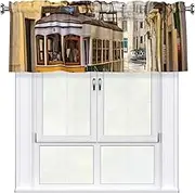 LHBWCVN Lisbon Tram Valances for Windows, Rod Pocket Window Treatment Drapes Farmhouse Kitchen Curtains Short Blackout Window Curtains for Living Room Bedroom Decor 54x18 Inch
