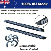 Matte Black Steel Side Steps fit Mitsubishi Triton MQ MR Dual Cab 2015-2023