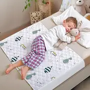 By Kii Mattress Waterproof Protector Pad With Wings, Tuck in, Reusable, Kids, Children's & Toodlers Bed Wetting Protector (Single Beds & Cot Beds) (Fish Design)