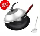 32cm Carbon Steel Wok, Induction Compatible, with Lid & Accessories