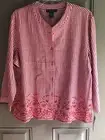 Rafael Sport Women’s Top Button Up Red Plaid Linen Rayon Blend Tunic New