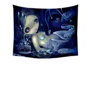 In the Abyss Scary Underwater Art Fish and Mermaid Tapestry