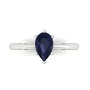 1 ct Pear Cut Blue Sapphire Promise Designer Engagement Ring 14k White Gold