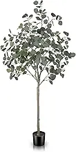 LYERSE 5ft Artificial Eucalyptus Tree in Plastic Nursery Pot, Tall Faux Eucalyptus Stems Fake Plants with Silver Dollar Leaves, Artificial Trees for Office House Living Room Home Decor Indoor