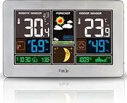 FJ3378 Wireless Weather Station with Alarm Function and Temperature/Humidity/Barometer/Alarm Clock/Moon Phase/Clock (Silver)