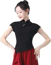 [Angcoco] Women's Chinese Mandarin Collar Cap Sleeve Cheongsam Top
