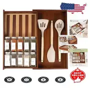 Elegant Acacia Wood Spice Organizer with Non-Slip Base - Space-Saving Solution