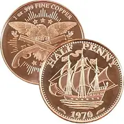 1 oz .999 Pure Copper Round/Challenge Coin (1970 Canada Half Penny Design)