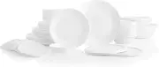 Corelle Vitrelle 78-Piece Service for 12 Dinnerware Set, Triple Layer Glass and Chip Resistant, Lightweight Round Plates and Bowls Set, Winter Frost White