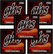 GHS Strings S335 Phosphor Bronze Acoustic Guitar Strings, Medium (.013-.056), Single Set, 5 Sets of S335