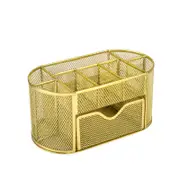 Catzon Mesh Desk Organizer with 8 Compartments & 1 Drawer for Home School-Gold