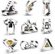 Xzhloym 9-Piece Witchcraft and Wizardry Cookie Cutter Set: Witch's Hat, Glasses, Lightning Bolt, Owl, Magic Castle, Triangle, Goblet of Fire Cup, Robe and Tie