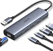 UGREEN 10Gbps USB Hub Ethernet Adapter, 5 in 1 Splitter Network Adaptor LAN Internet Connector for Laptop PC Switch