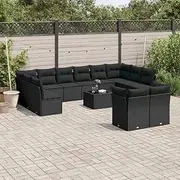 Patio Furniture Sets 13 Piece Garden Sofa Set with Cushions Black Poly Rattan