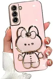 for Samsung Galaxy A13 5G/A04S Case for Women Girls,6D Cute Hidden Rabbit Bunny Stand,Luxury Plating Glitter Girly Soft Silicone Makeup Mirror Phone Case with Camera Cover for Samsung A04S/ A13 5G