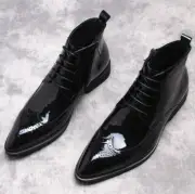 British Mens Real Patent Leather Ankle Boots Wing Tip Carved Pointy Toe Shoes 44